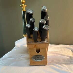Calphalon Black Handle Knife Block with Wood Block